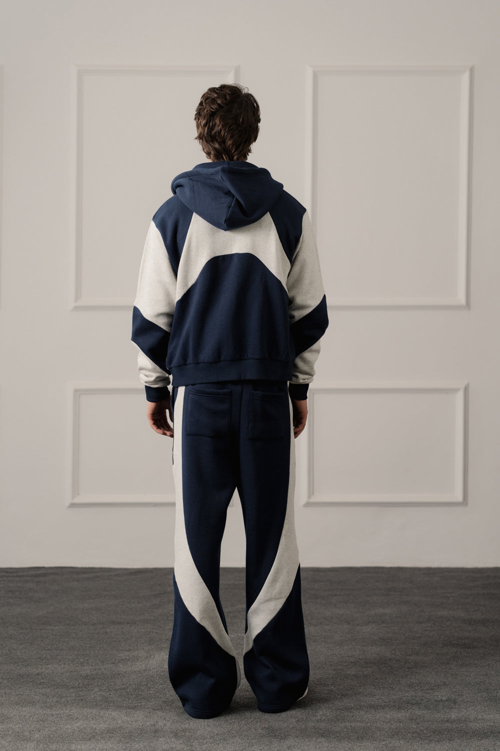 Navy Straight Fit Panelled Trousers - Hustle N Holla