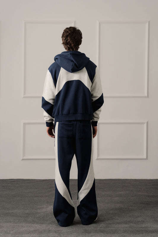 Navy Straight Fit Panelled Trousers - Hustle N Holla