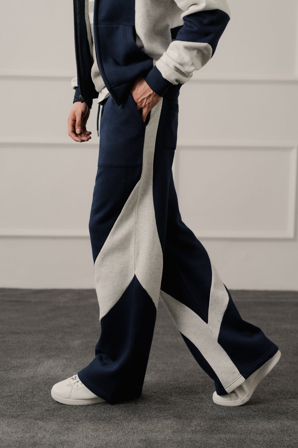 Navy Straight Fit Panelled Trousers - Hustle N Holla