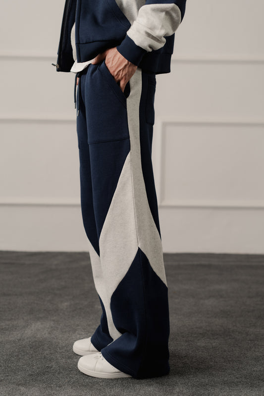 Navy Straight Fit Panelled Trousers - Hustle N Holla