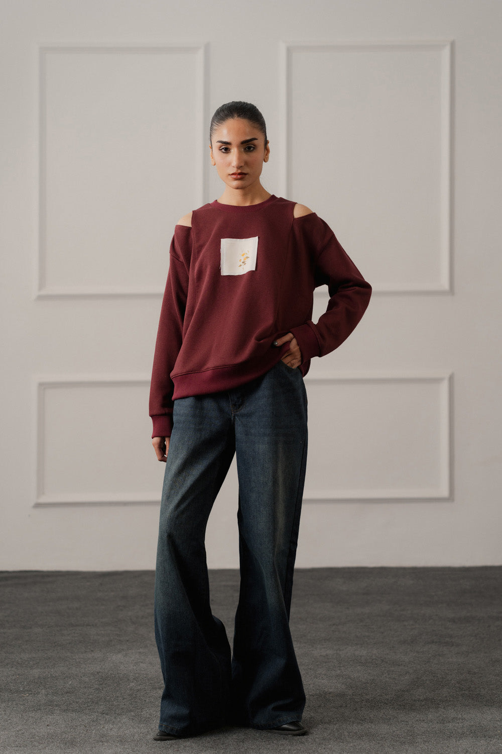 Burgundy Relaxed Fit Graphic Sweatshirt