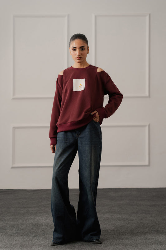 Burgundy Relaxed Fit Graphic Sweatshirt