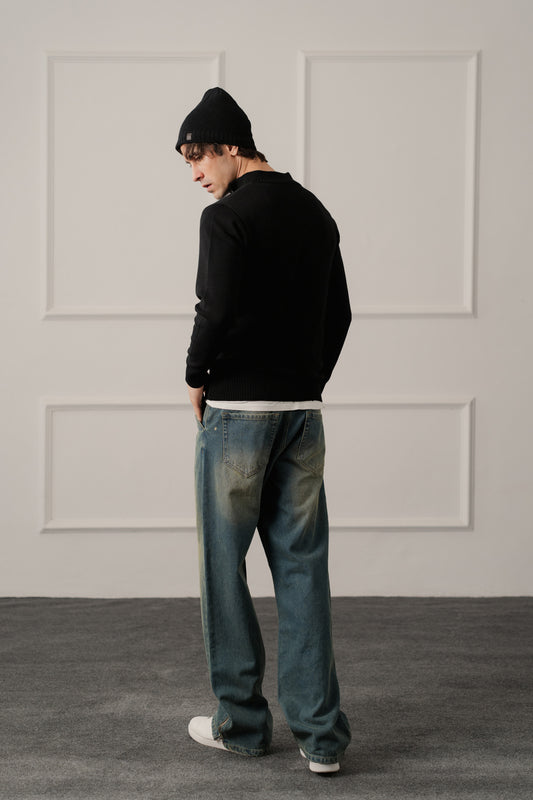 Black Regular Fit Mock Neck Sweater - Hustle N Holla