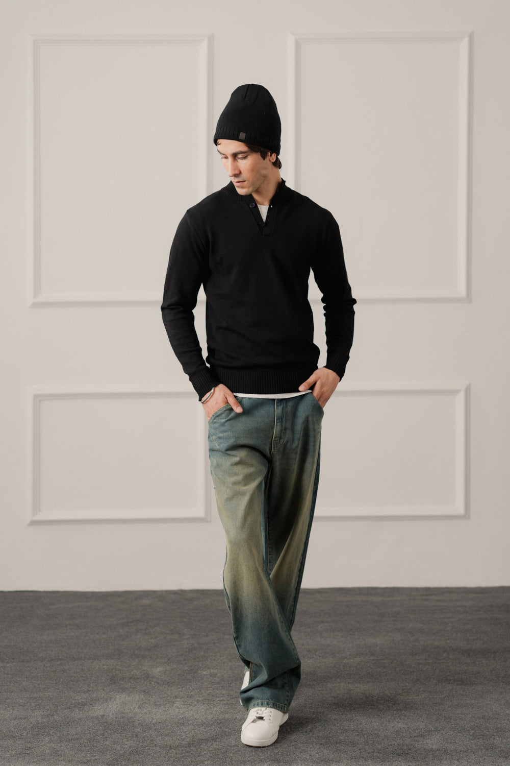 Black Regular Fit Mock Neck Sweater - Hustle N Holla