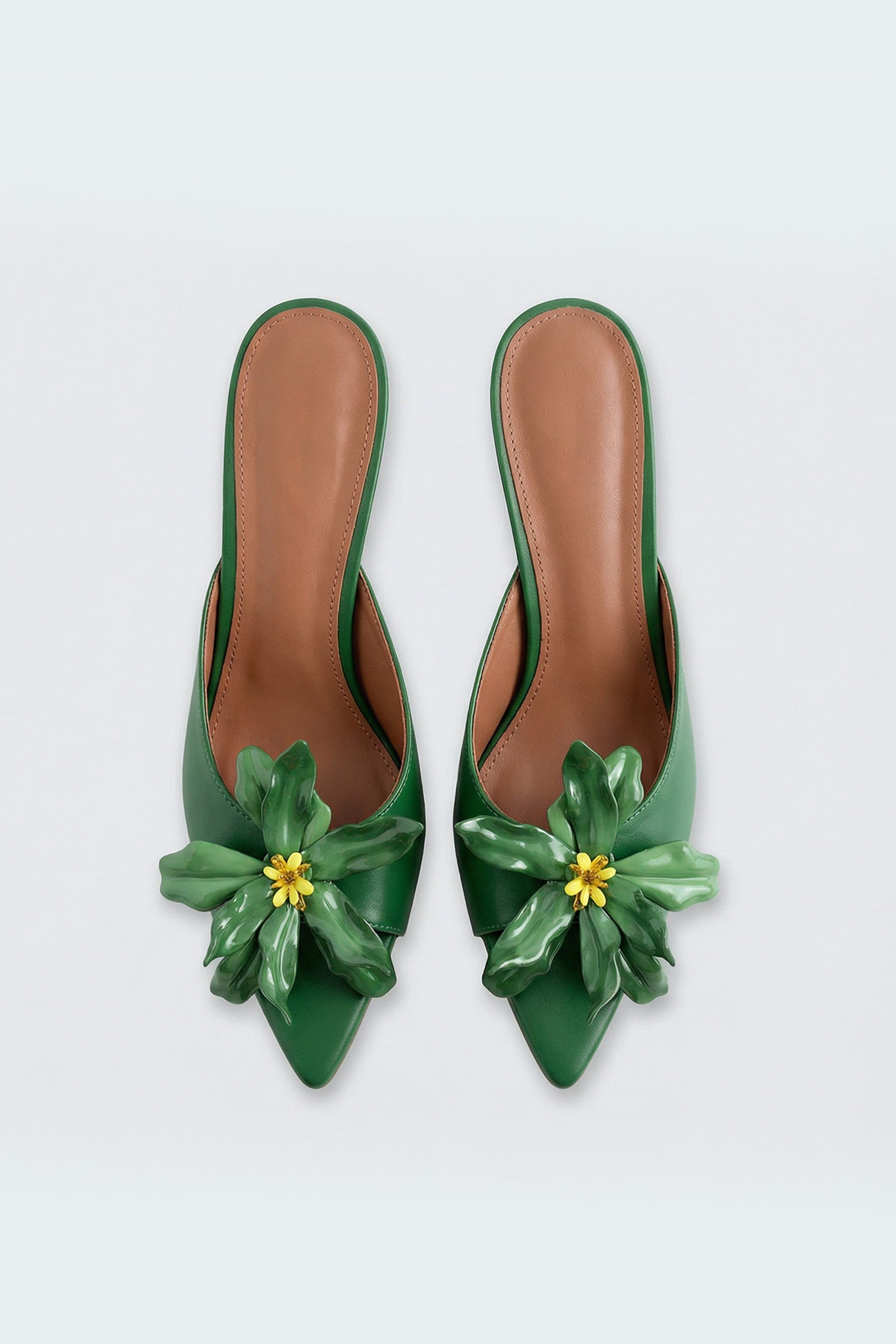 Floral Detail Green Kitten Heels - Hustle N Holla