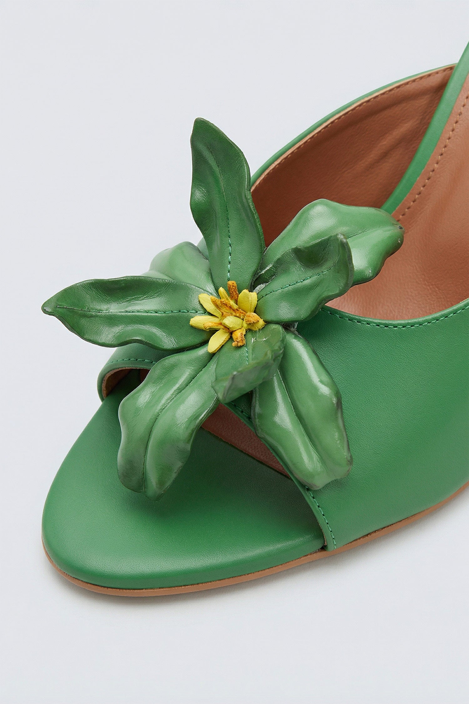 Floral Detail Green Kitten Heels - Hustle N Holla