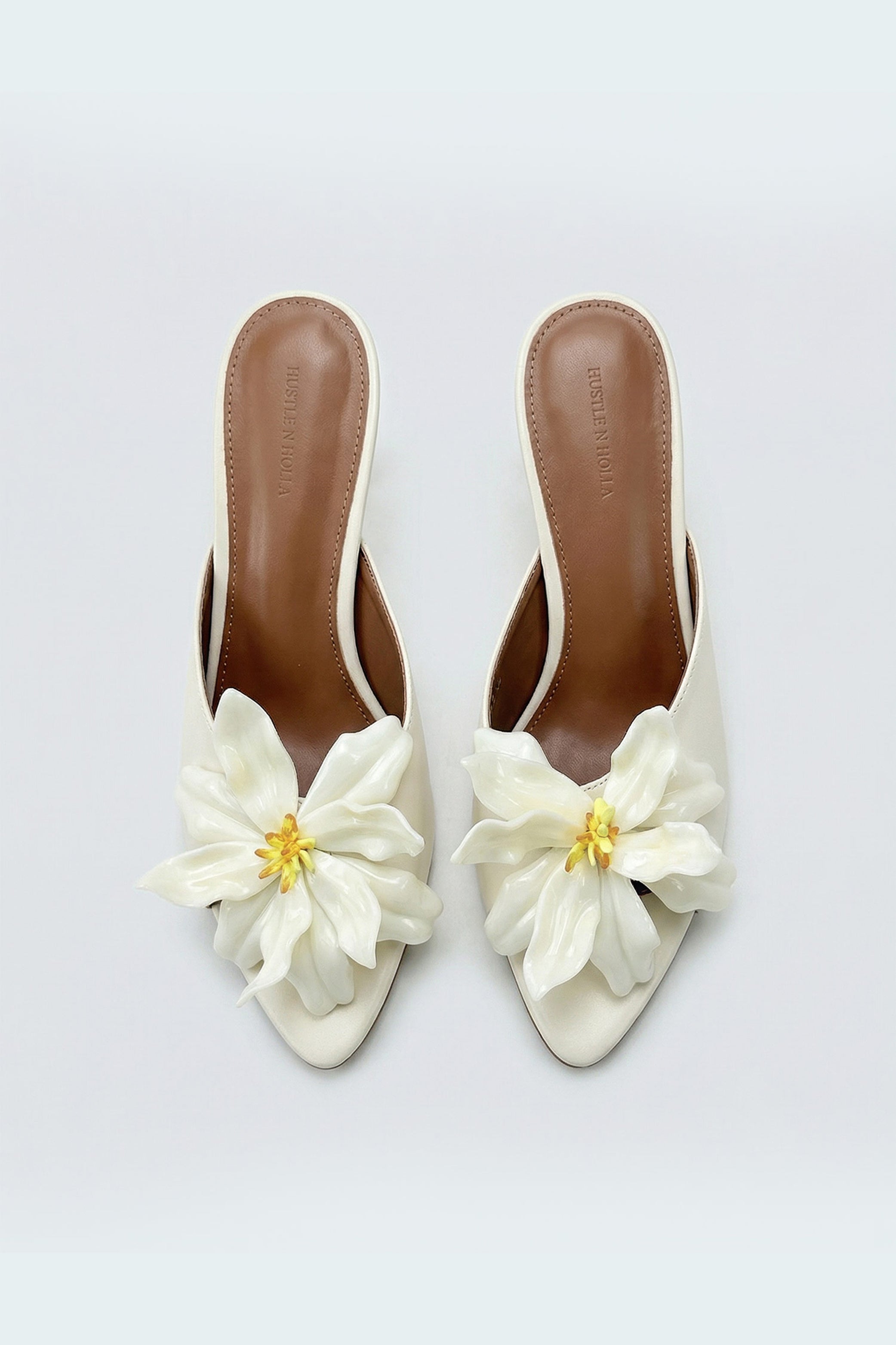 White Floral Detail Kitten Heels - Hustle N Holla