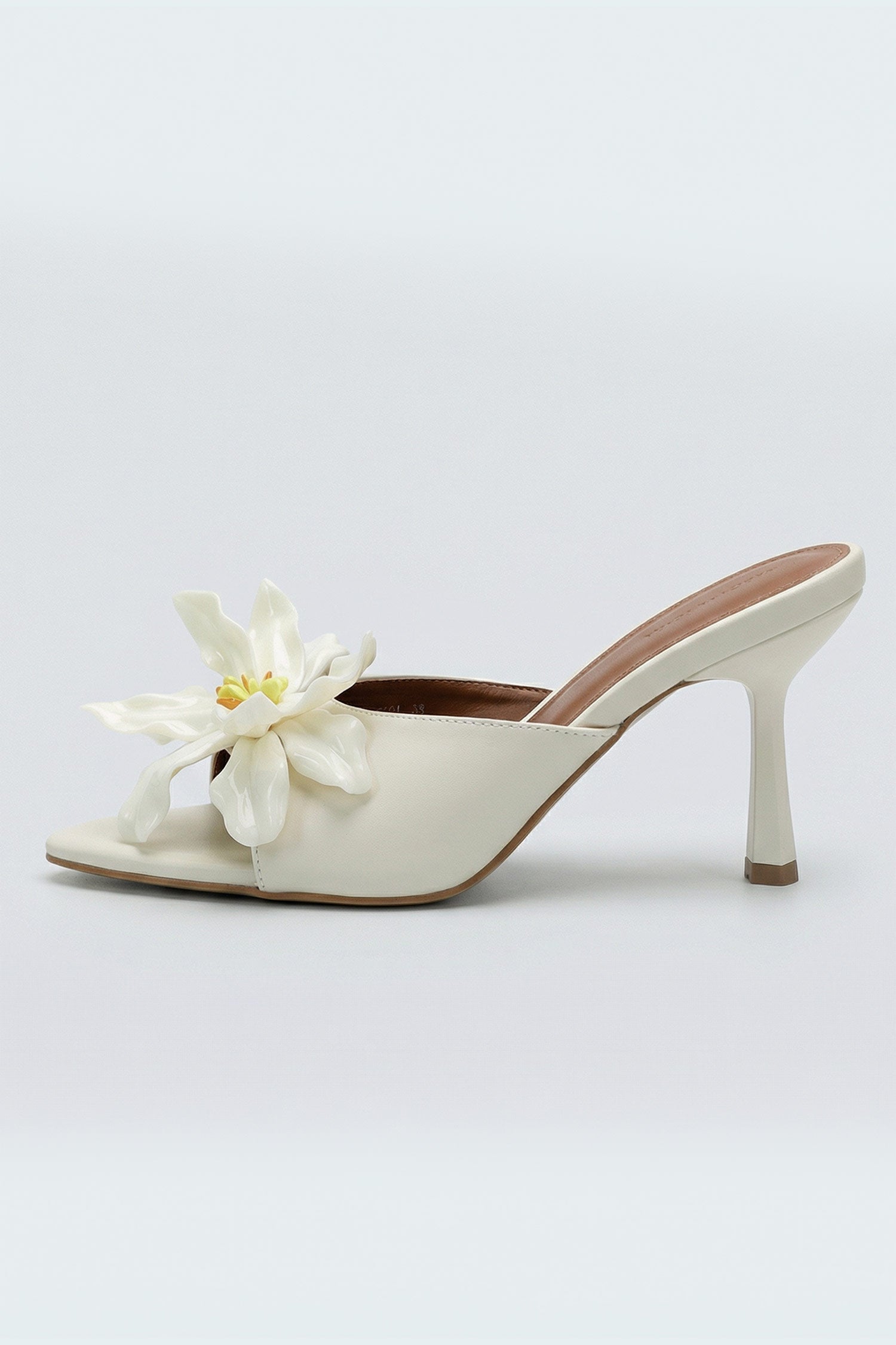 White Floral Detail Kitten Heels