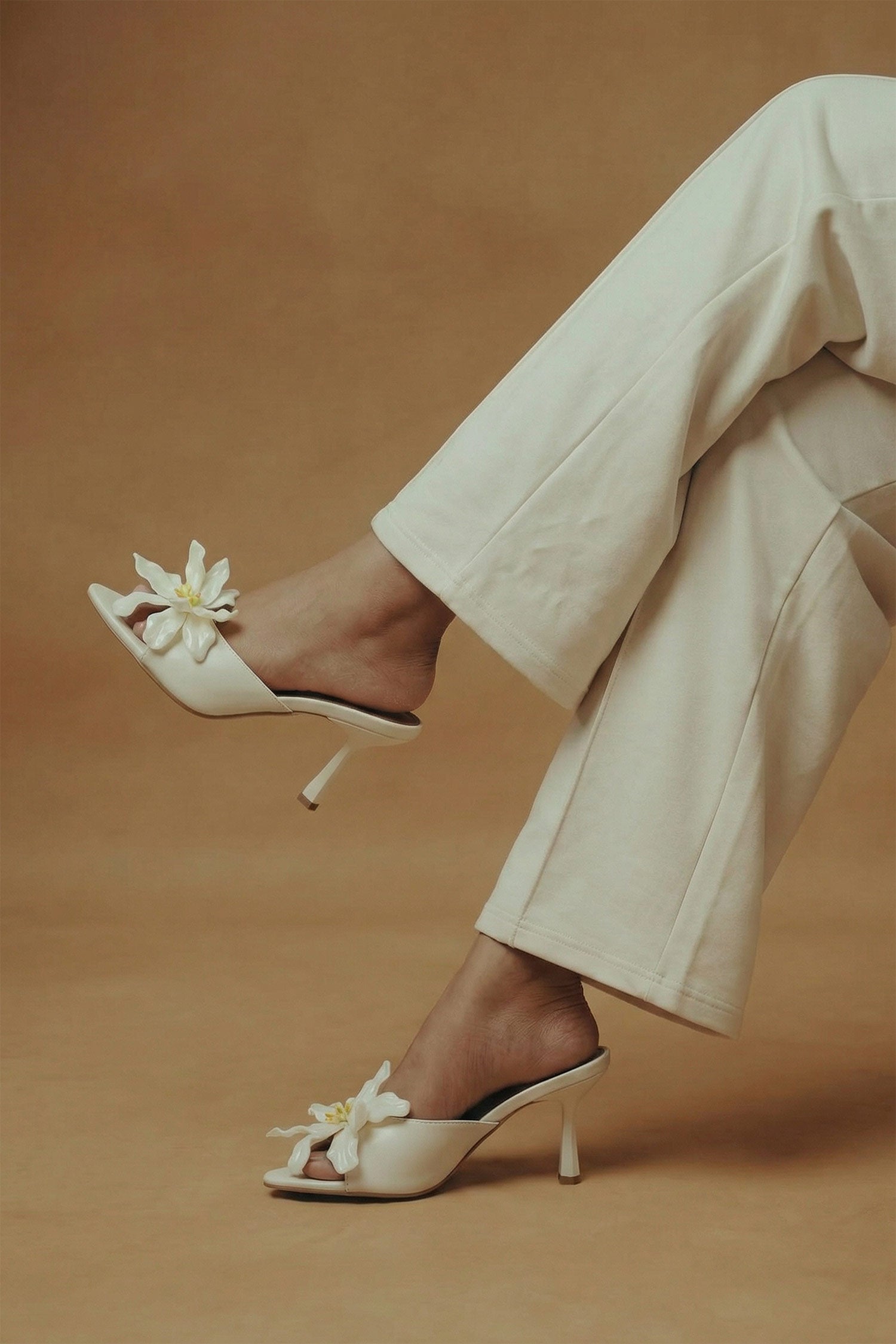 White Floral Detail Kitten Heels