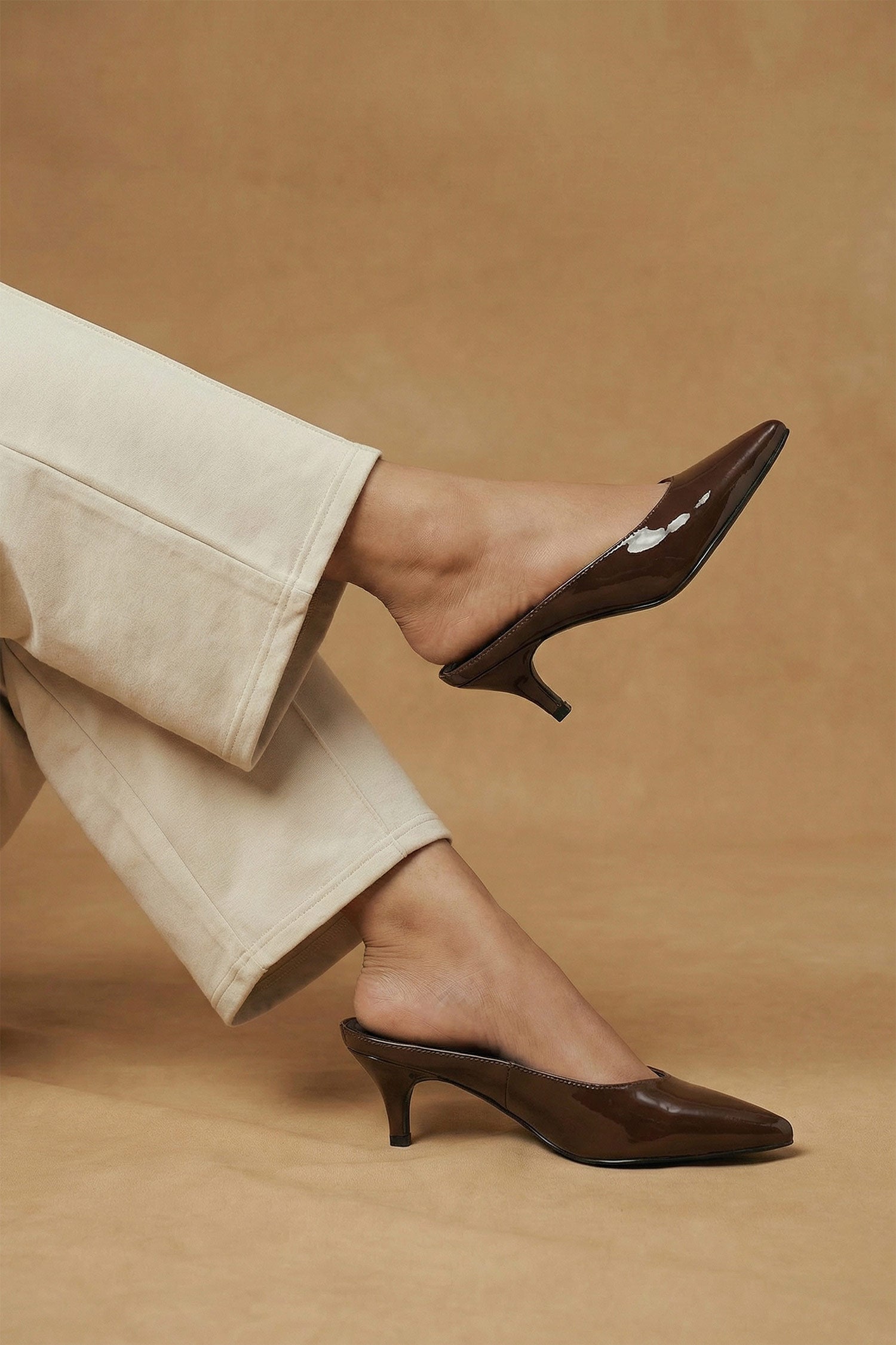 Chocolate Brown Patent Leather Mule Heels