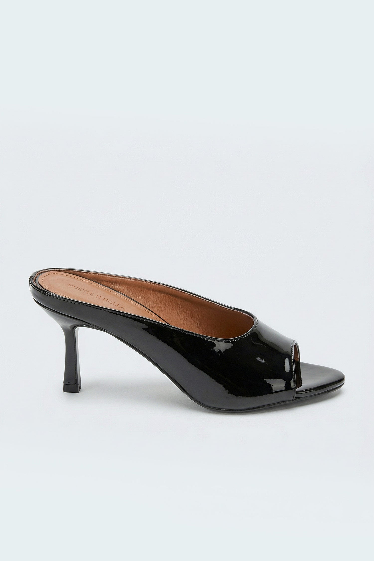 Black Patent Leather Open Toe Heels