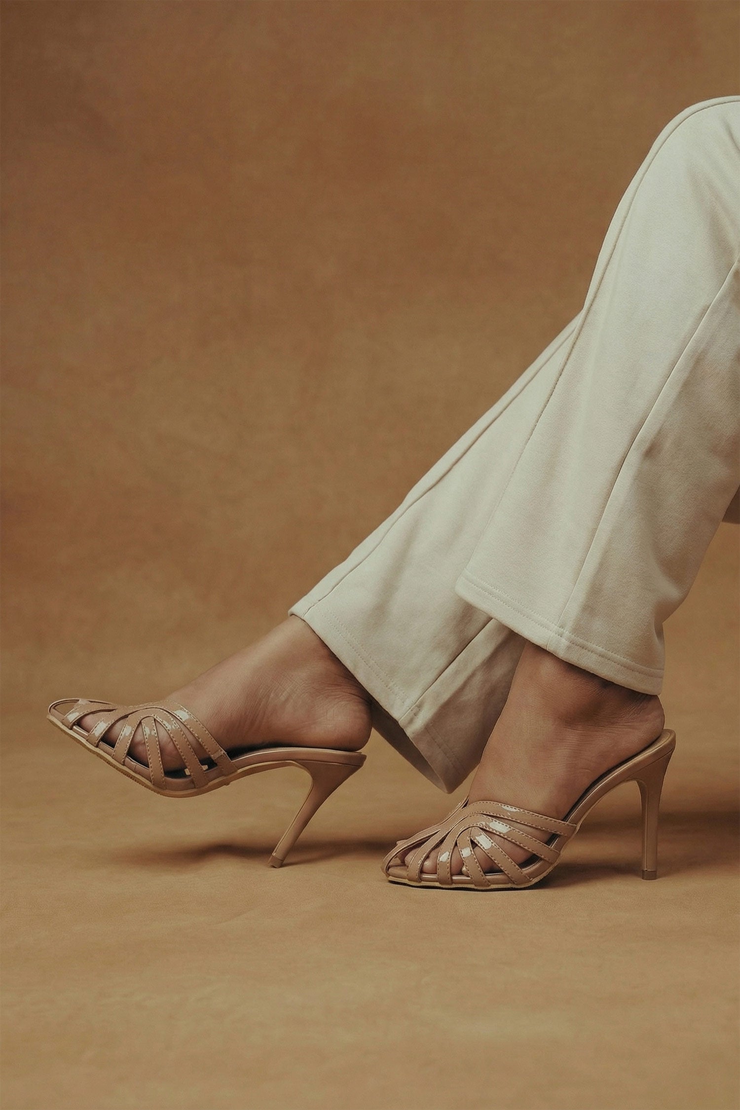 Beige Nude Cage Kitten Heels