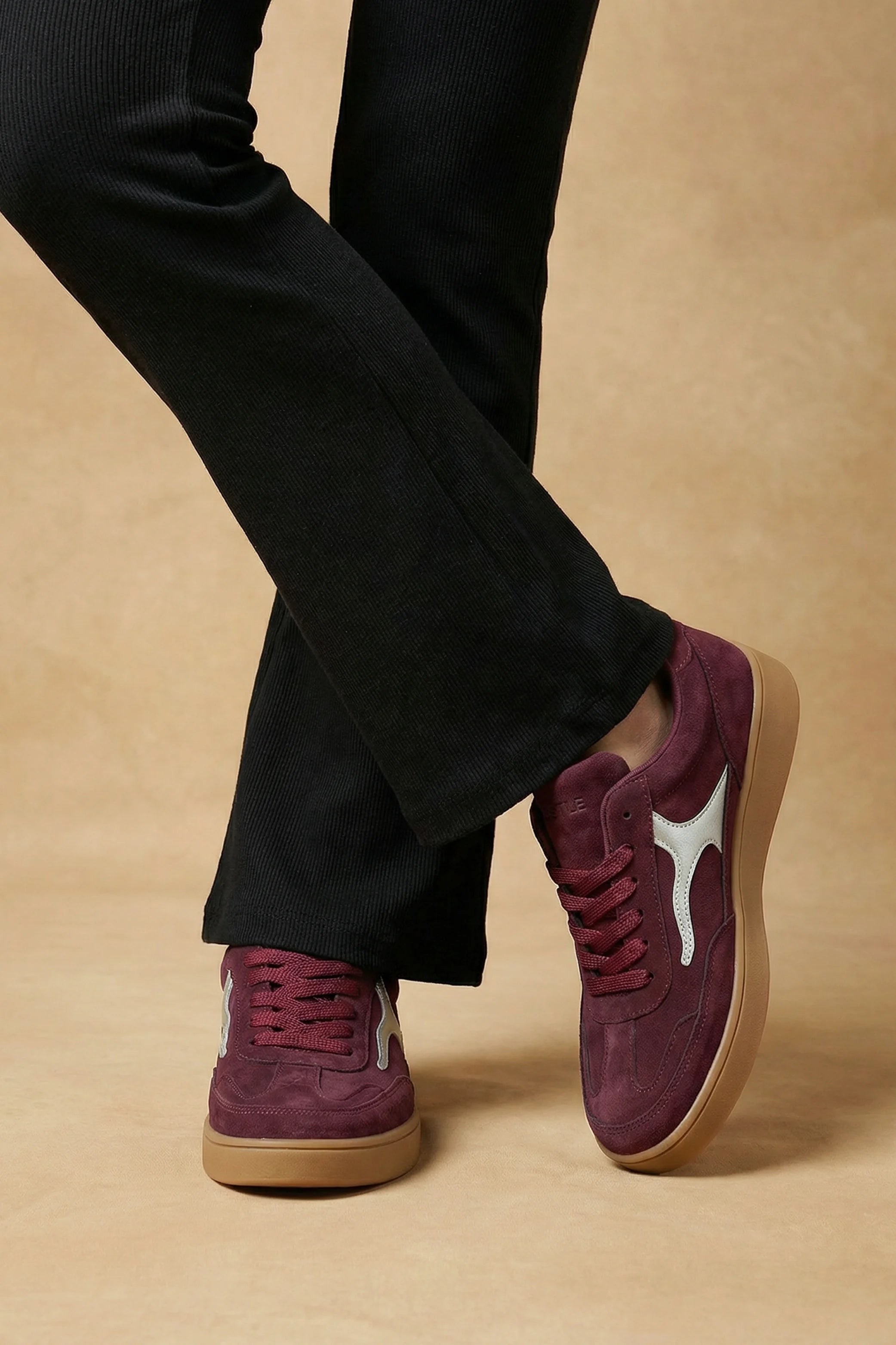 Burgundy Metallic Accent Trainers - Hustle N Holla