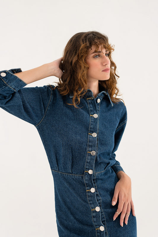 Blue Button-down Mini Denim Dress - Hustle N Holla