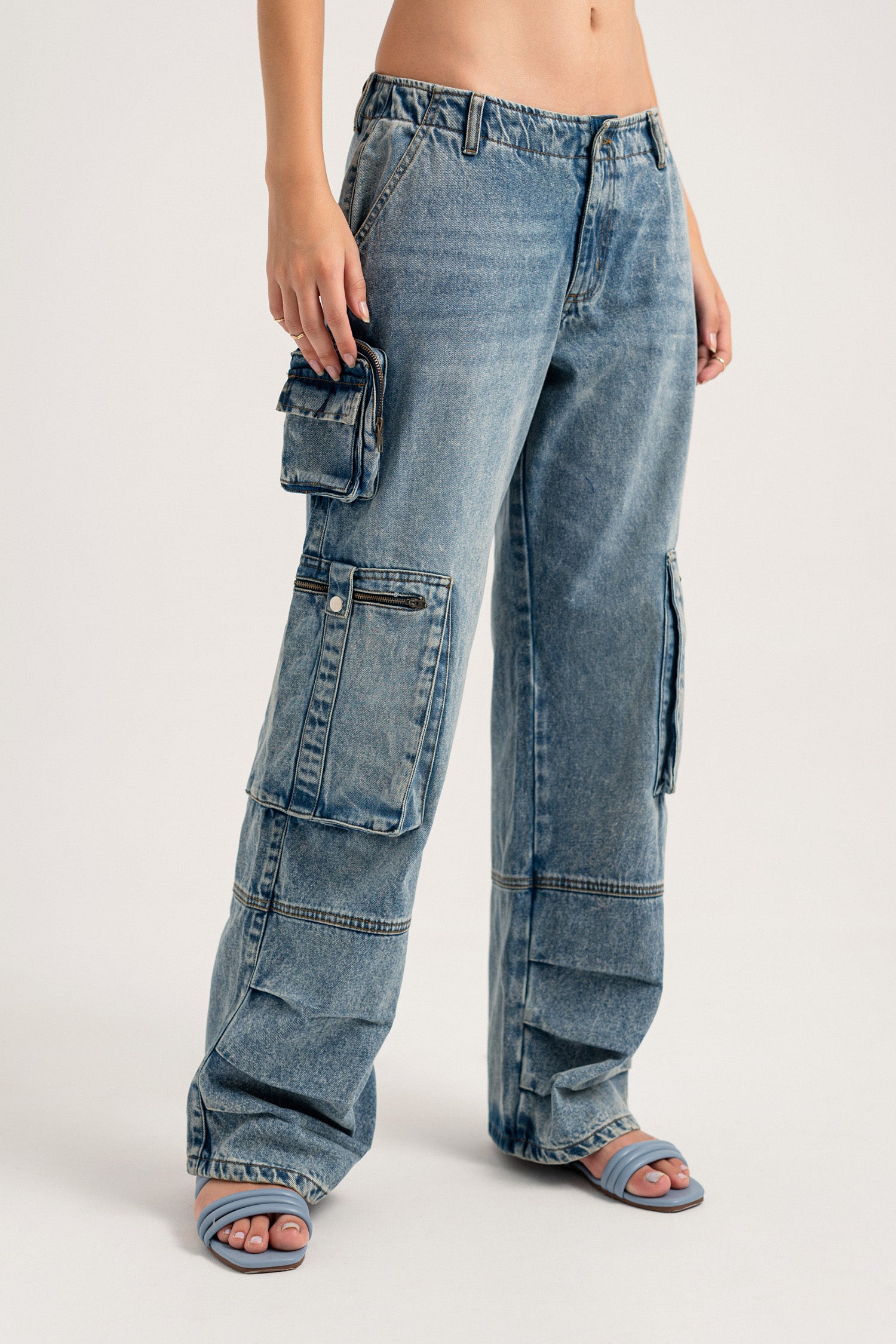 Acid Blue High Waisted Cargo Jeans