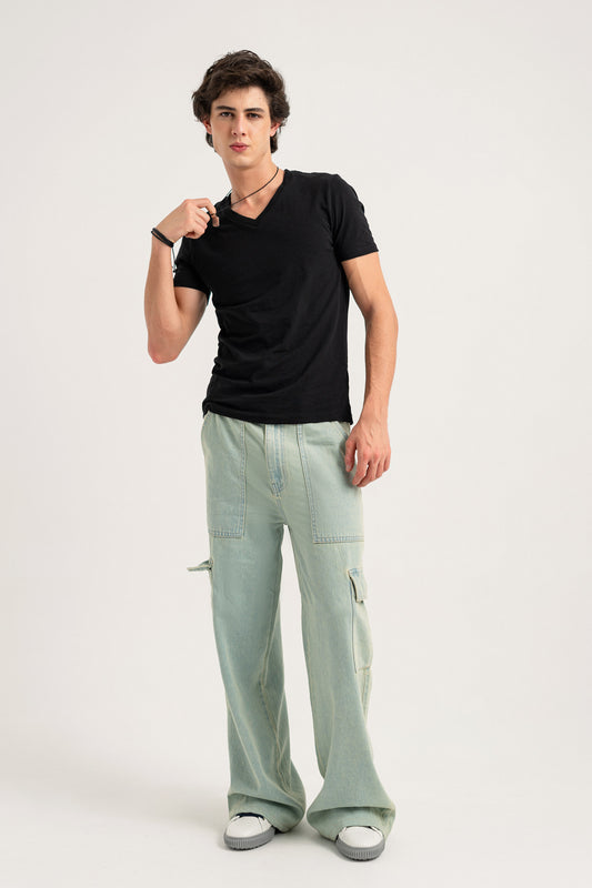 Light Vintage Wash Straight Fit Cargo Jeans - Hustle N Holla