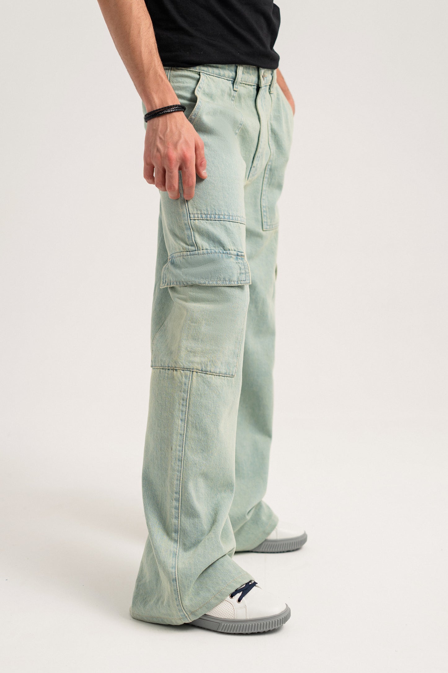 Light Vintage Wash Straight Fit Cargo Jeans - Hustle N Holla