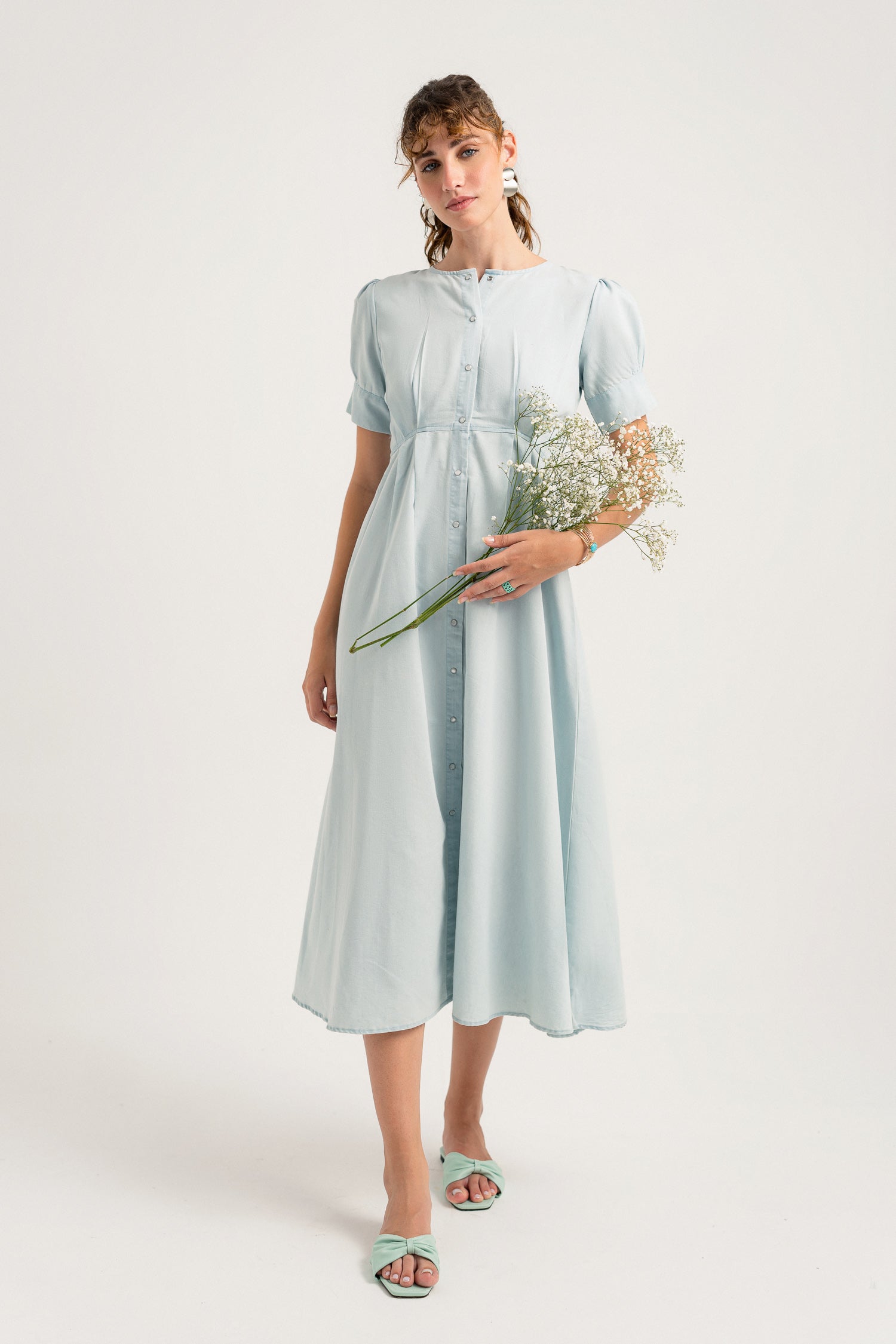 Light Blue Chambray Midi Dress