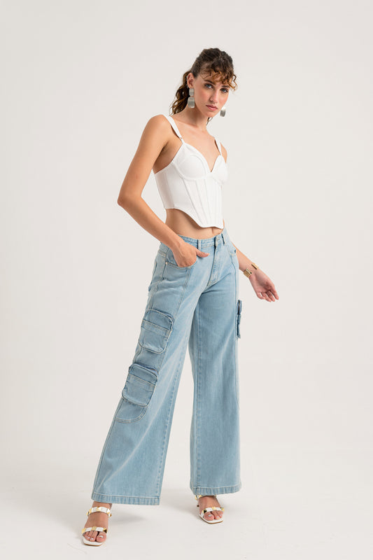 Light Blue Cargo Jeans - Hustle N Holla