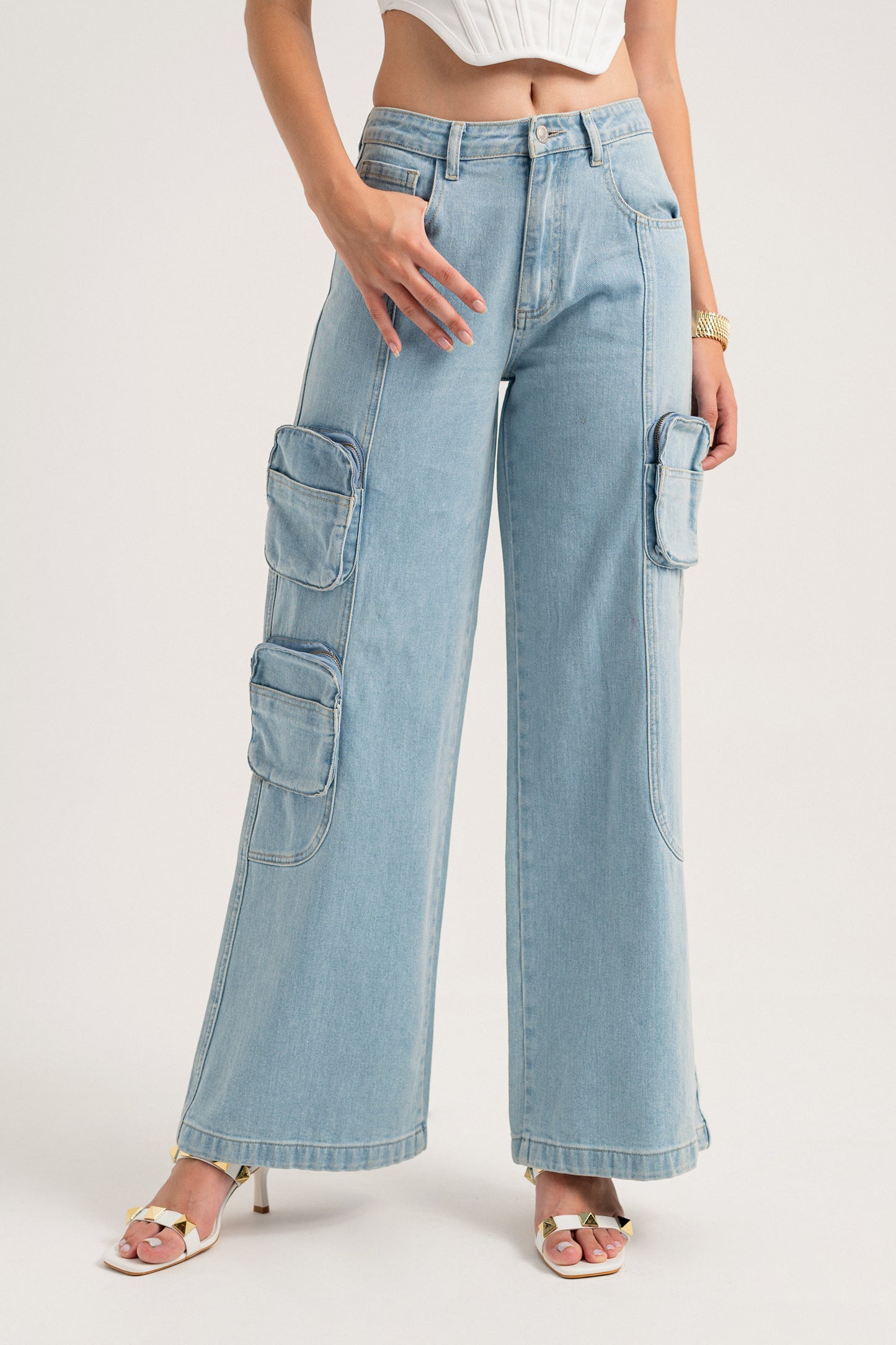 Light Blue Cargo Jeans - Hustle N Holla