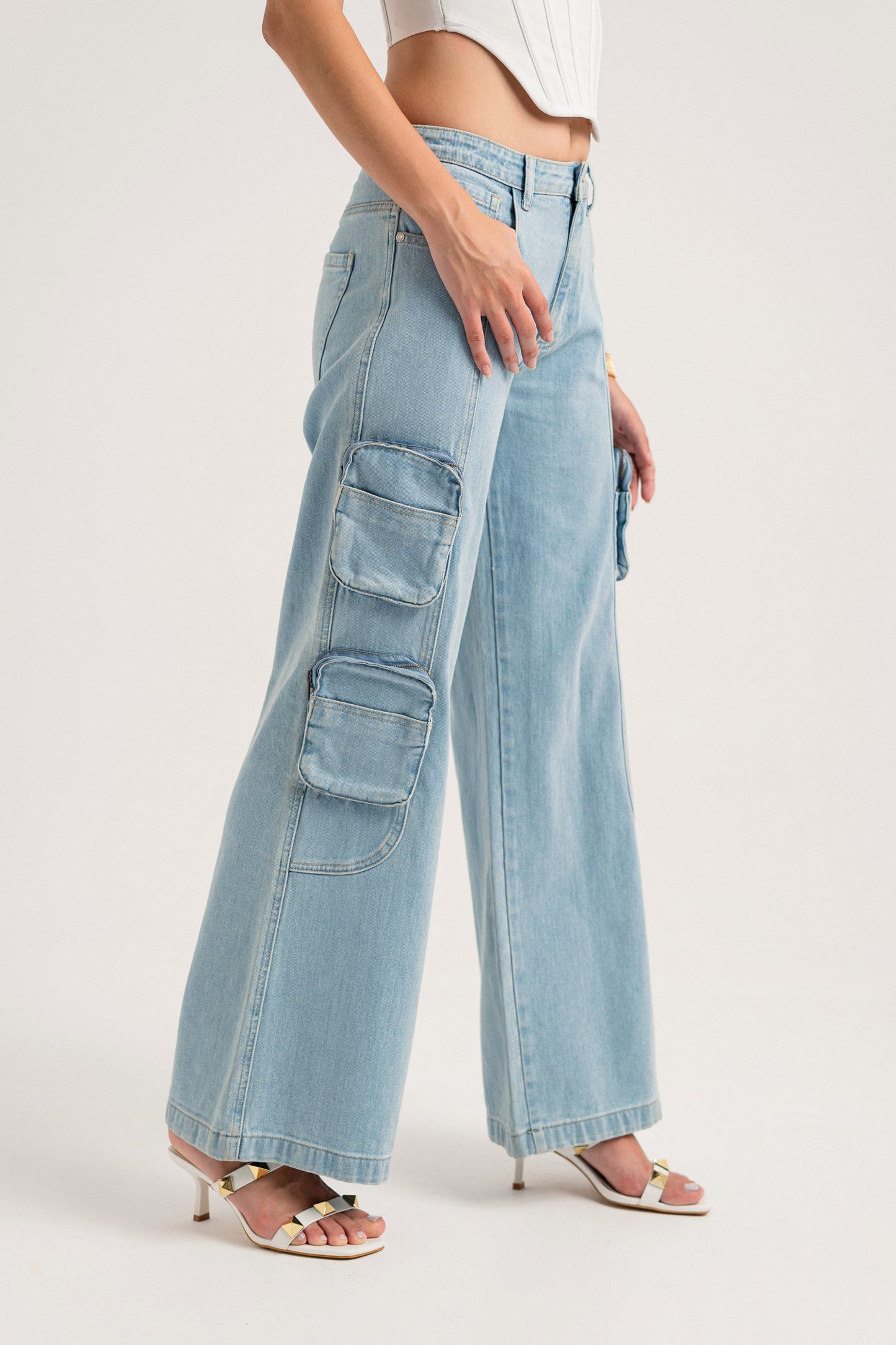 Light Blue Cargo Jeans - Hustle N Holla