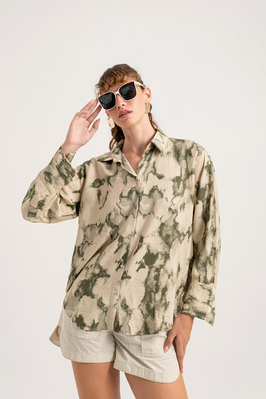 Green Printed Regular Fit Shirt - Hustle N Holla