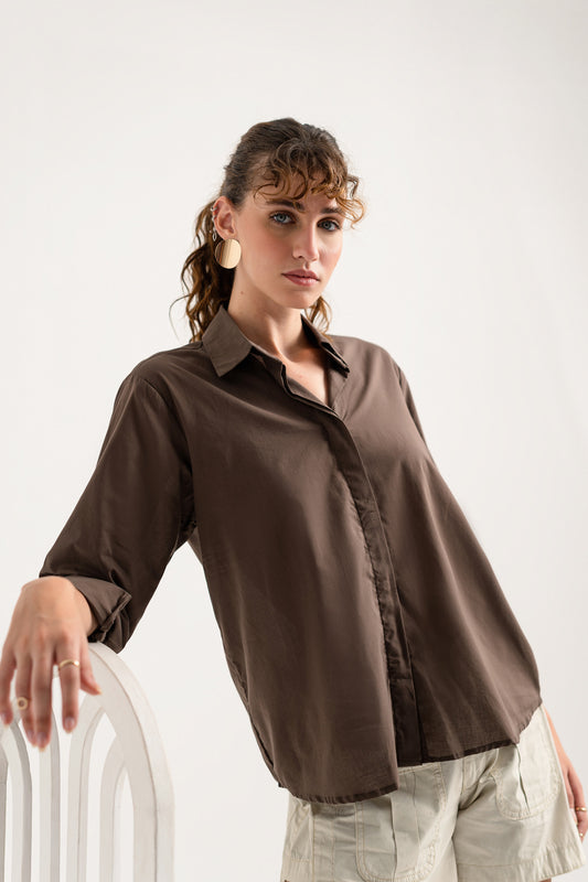 Brown Regular Fit Button-Down Shirt - Hustle N Holla