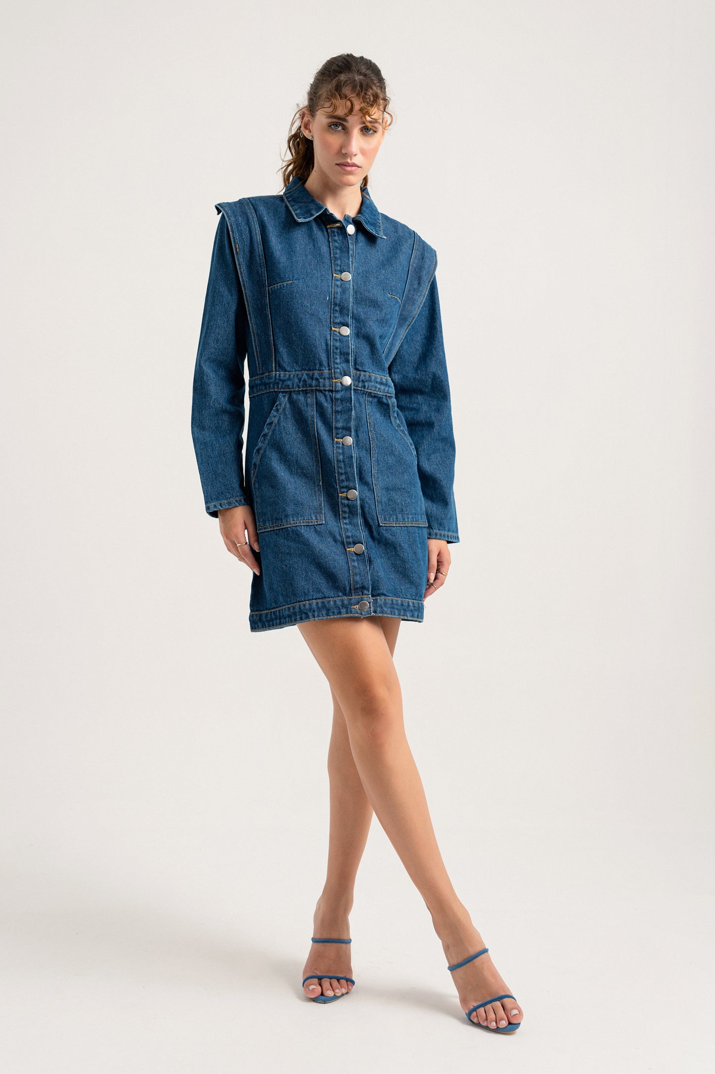 Dark Blue Button-down Mini Slim Fit Denim Dress - Hustle N Holla