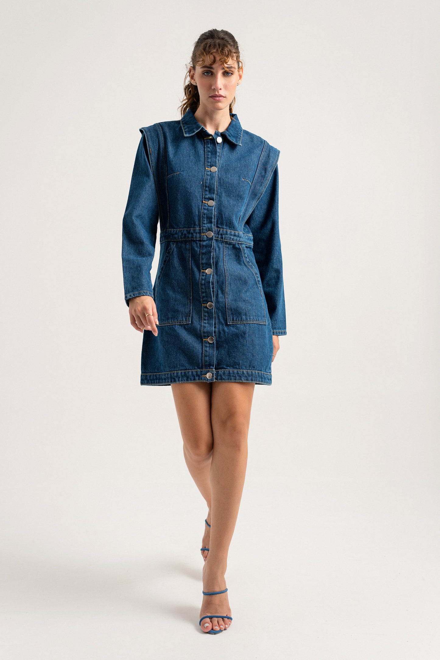 Dark Blue Button-down Mini Slim Fit Denim Dress - Hustle N Holla