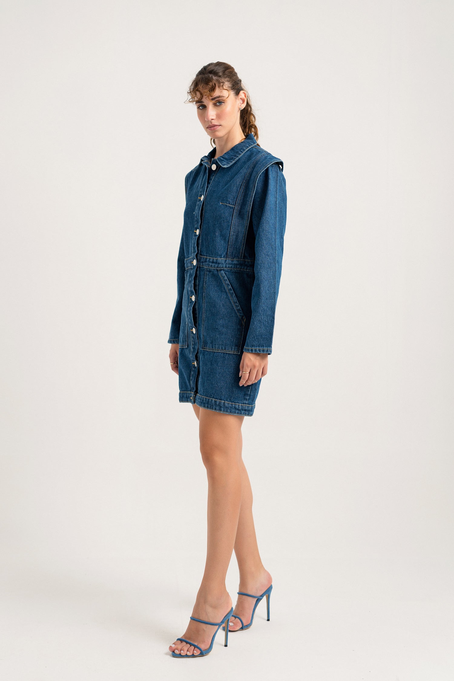 Dark Blue Button-down Mini Slim Fit Denim Dress - Hustle N Holla