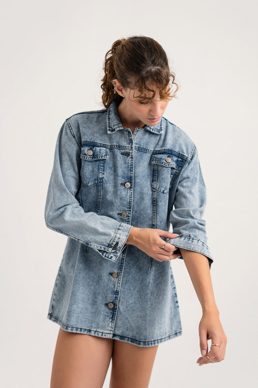 Acid Blue Mini Denim Dress - Hustle N Holla