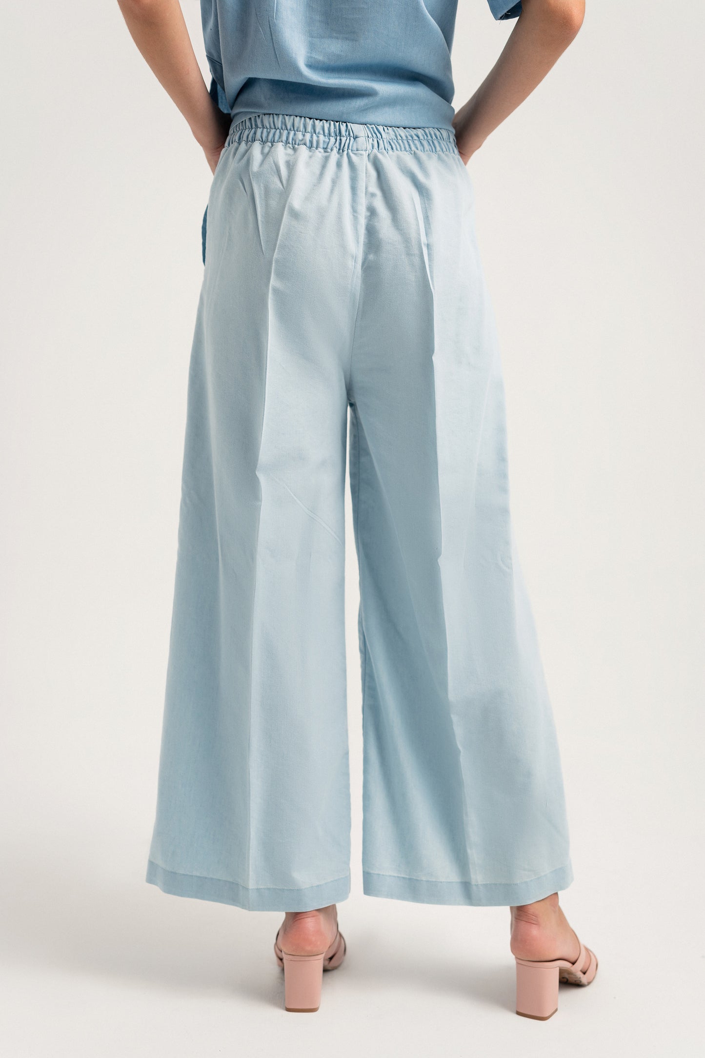 Light Blue Wide Leg Chambray Pants - Hustle N Holla