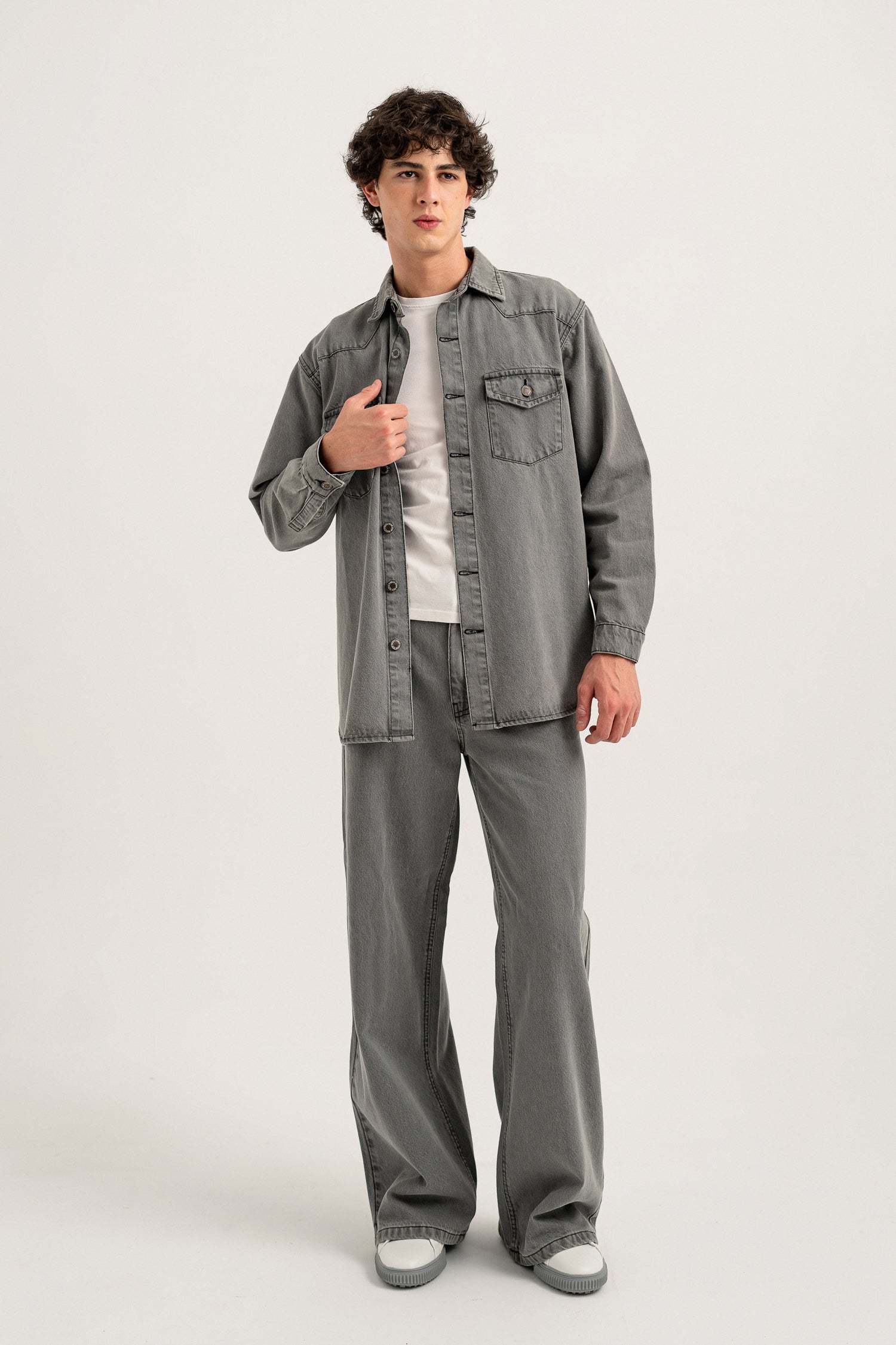 Acid Grey Regular Fit Denim Shacket - Hustle N Holla