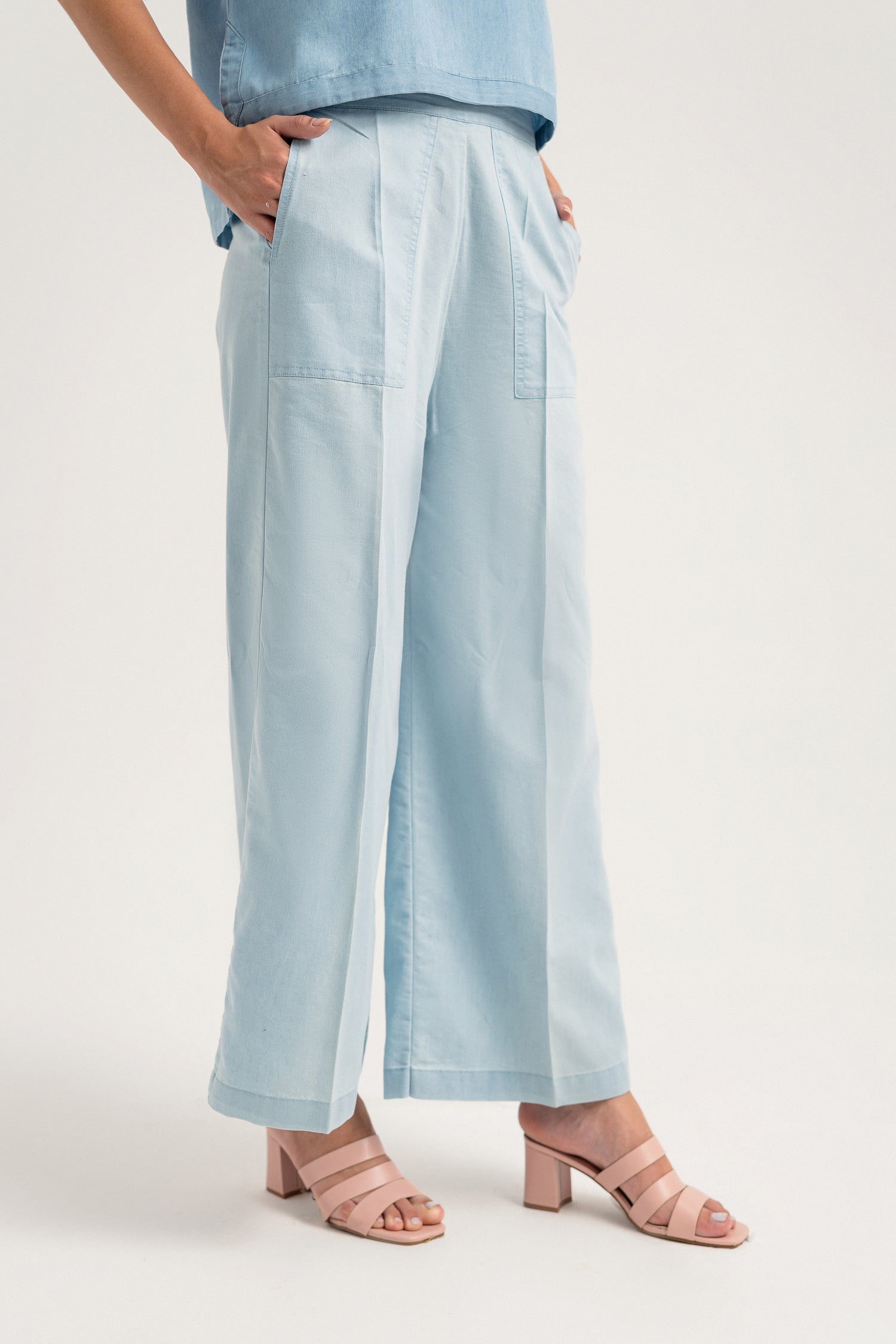 Light Blue Wide Leg Chambray Pants