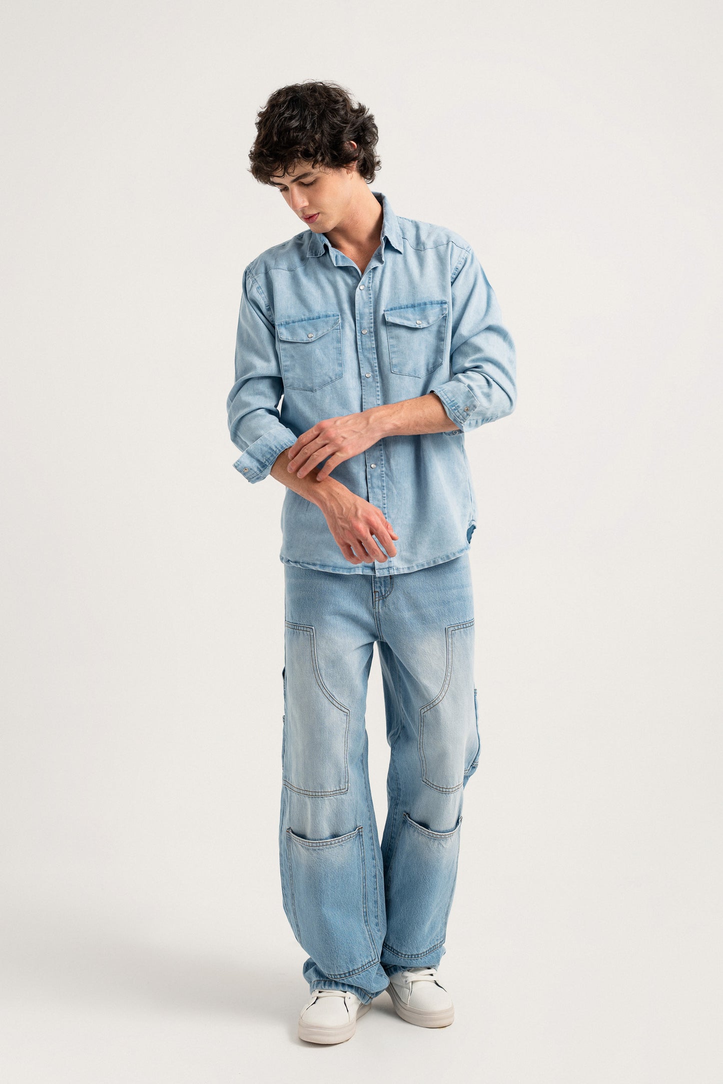 Mid Blue Regular Fit Chambray Shirt - Hustle N Holla