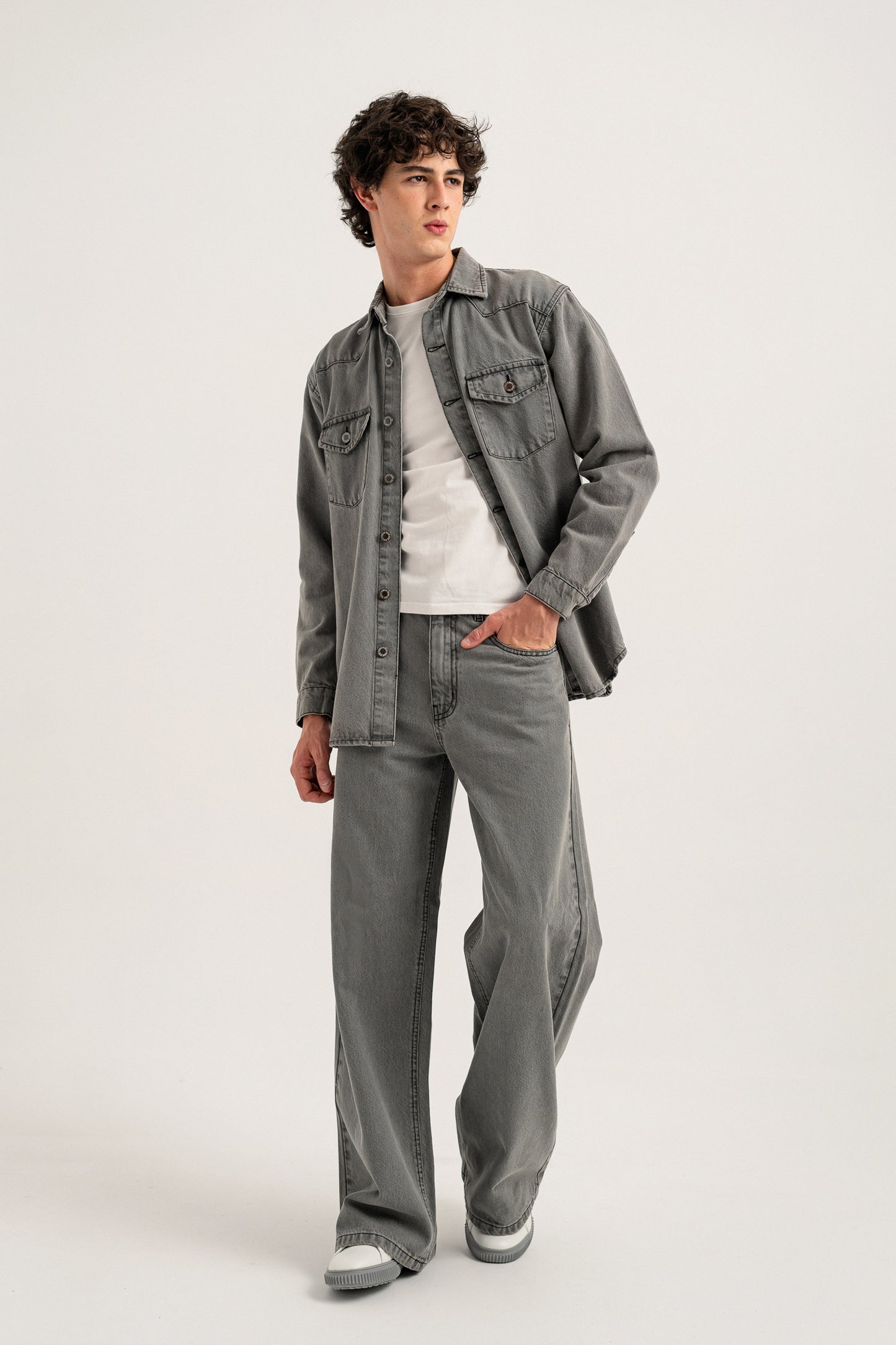 Acid Grey Wide Leg Denim Jeans - Hustle N Holla