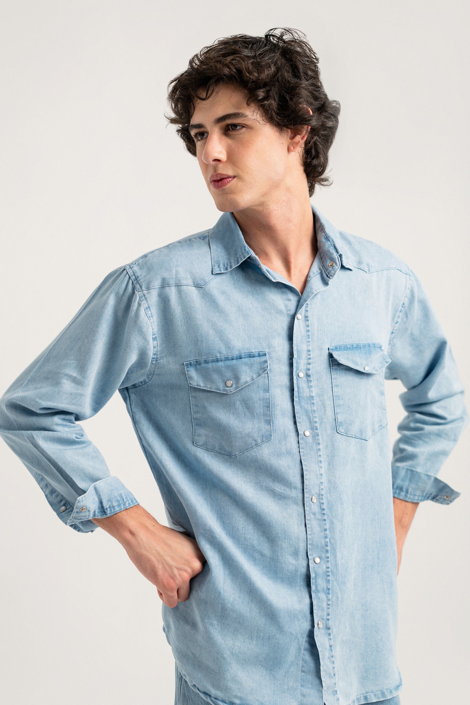 Mid Blue Regular Fit Chambray Shirt - Hustle N Holla