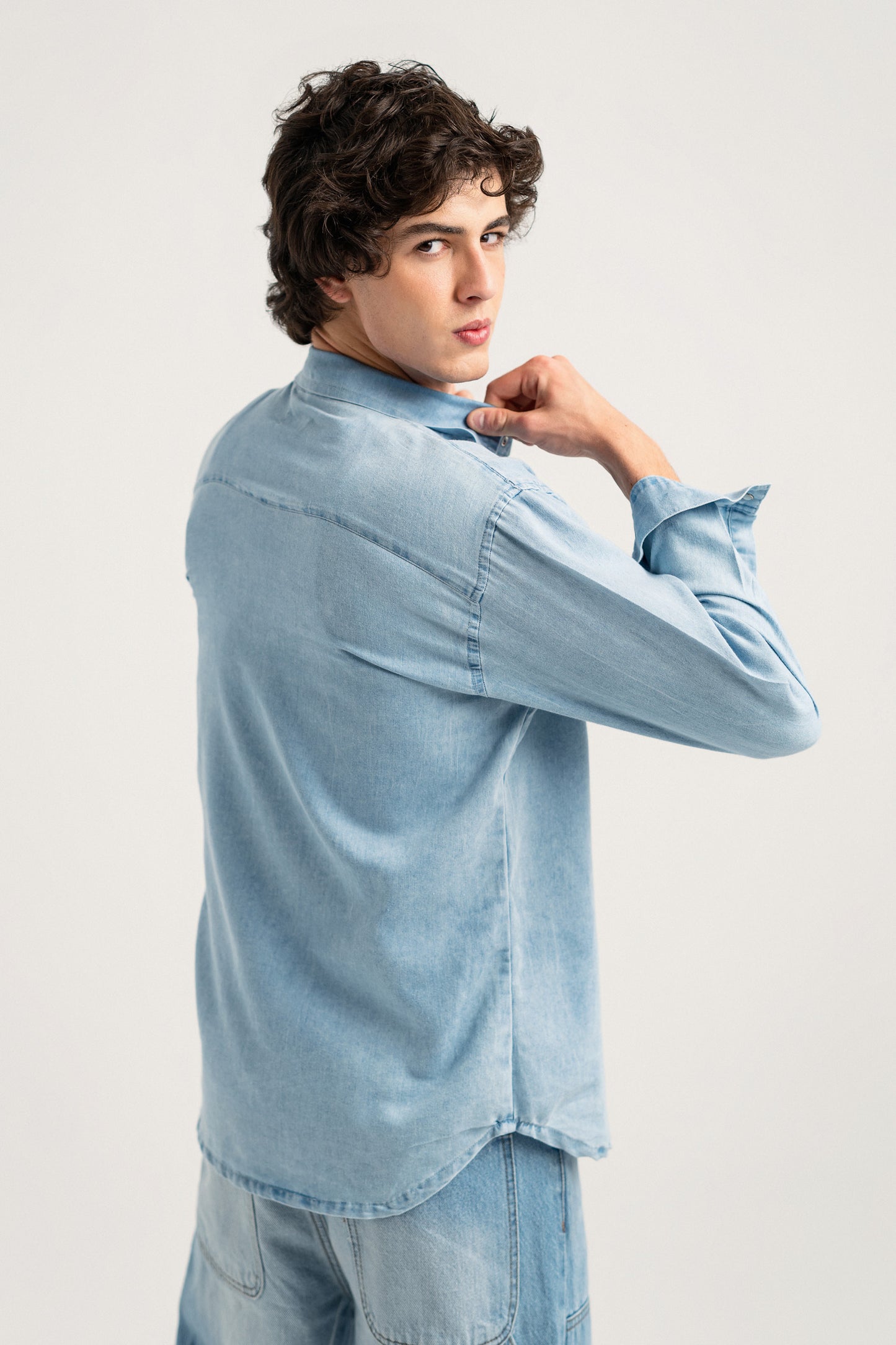 Mid Blue Regular Fit Chambray Shirt - Hustle N Holla