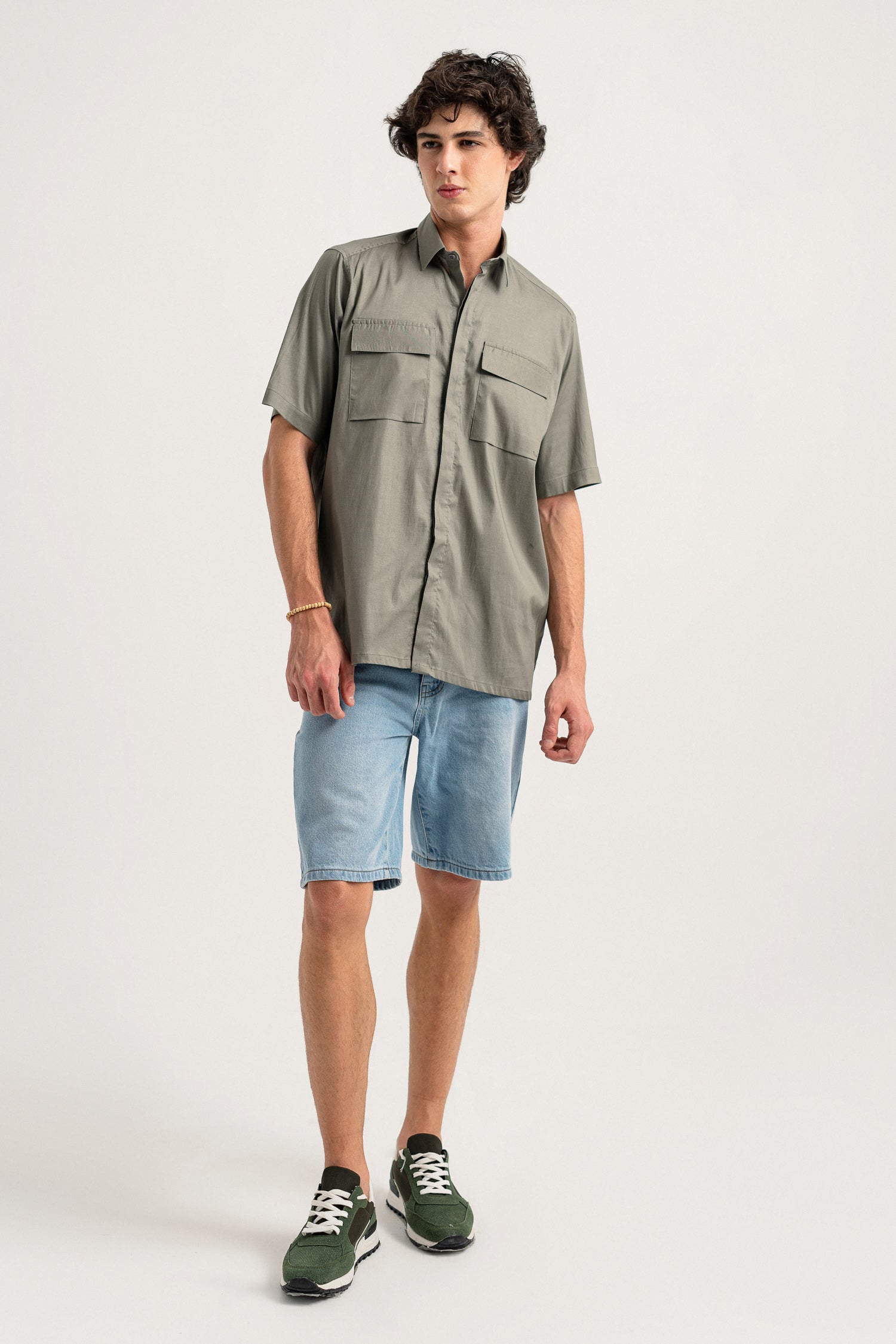 Sage Regular Fit Double Pocket Shirt