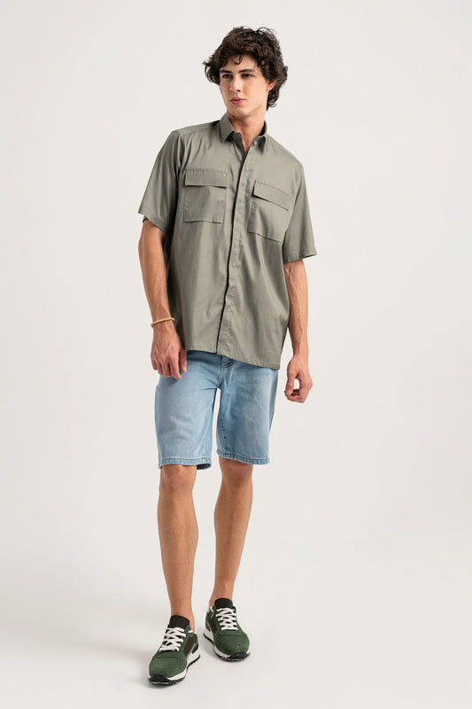 Sage Regular Fit Double Pocket Shirt - Hustle N Holla