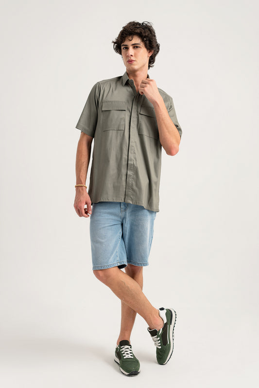 Sage Regular Fit Double Pocket Shirt - Hustle N Holla