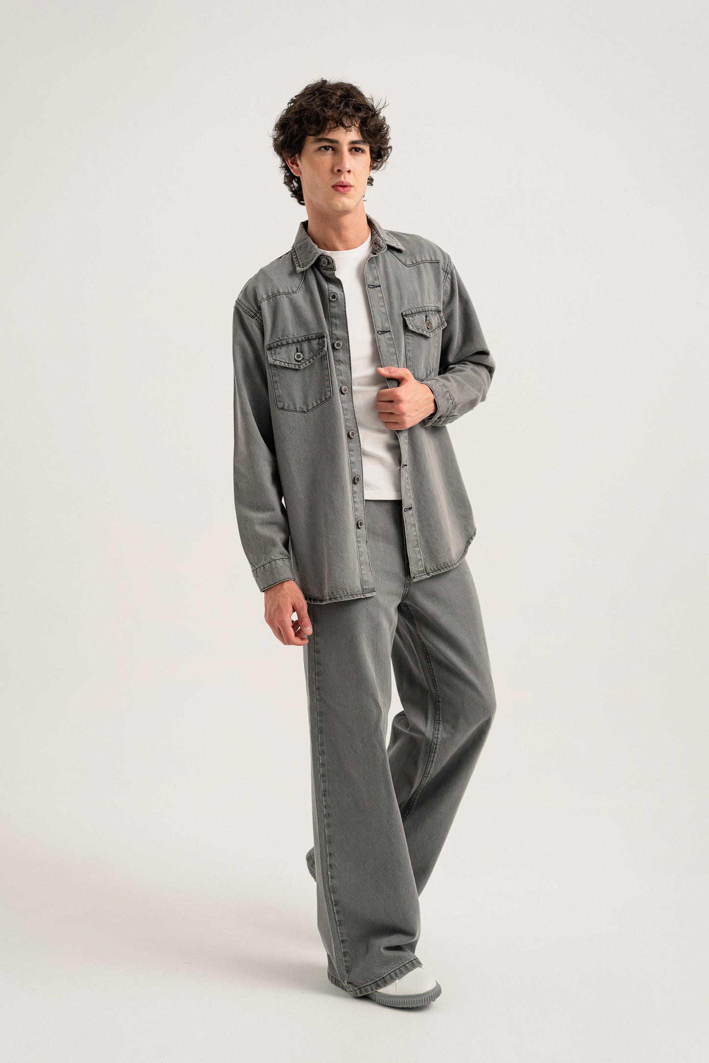 Acid Grey Regular Fit Denim Shacket - Hustle N Holla