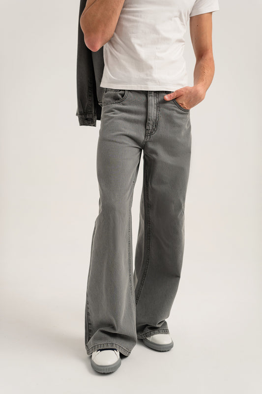 Acid Grey Wide Leg Denim Jeans - Hustle N Holla