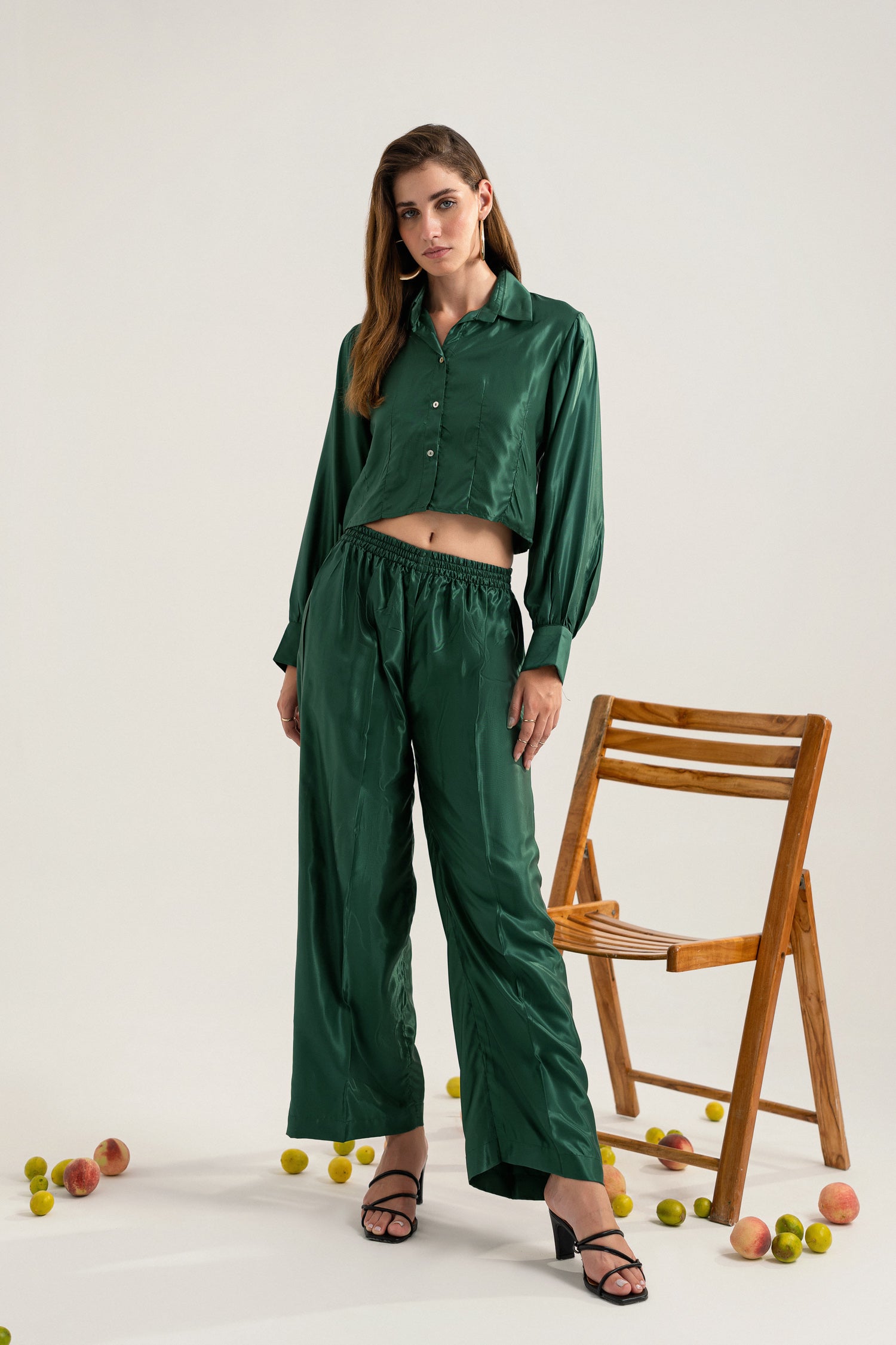 Bottle Green button-down Crop Top - Hustle N Holla