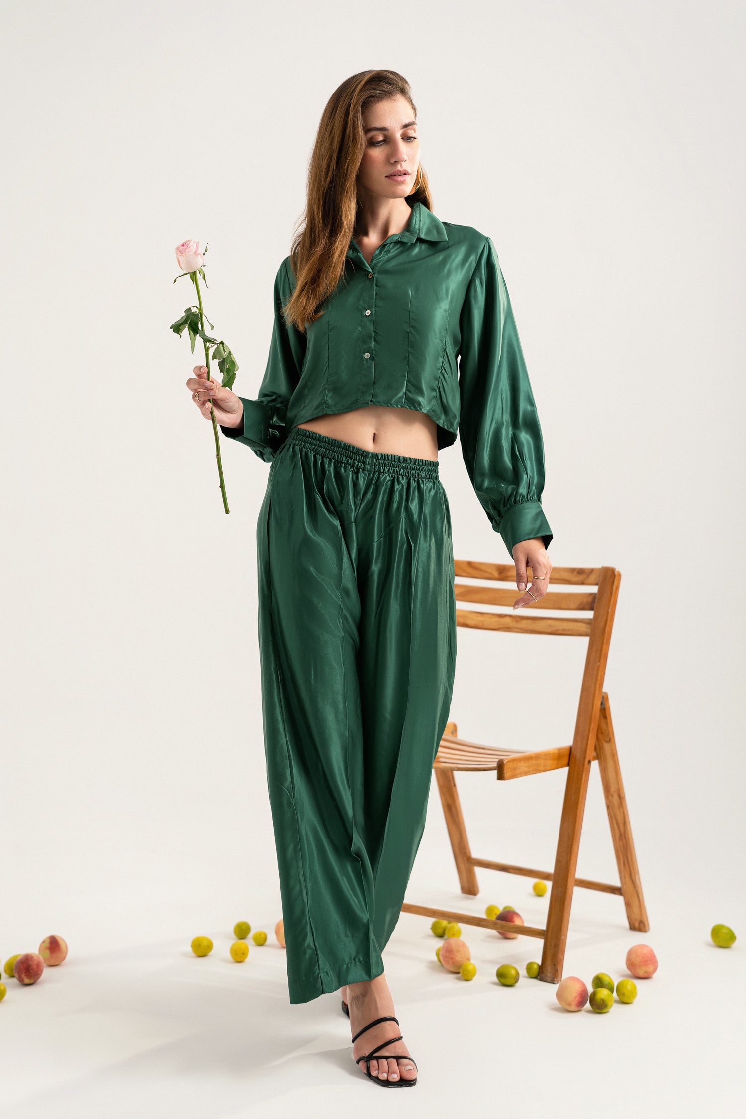 Bottle Green button-down Crop Top - Hustle N Holla