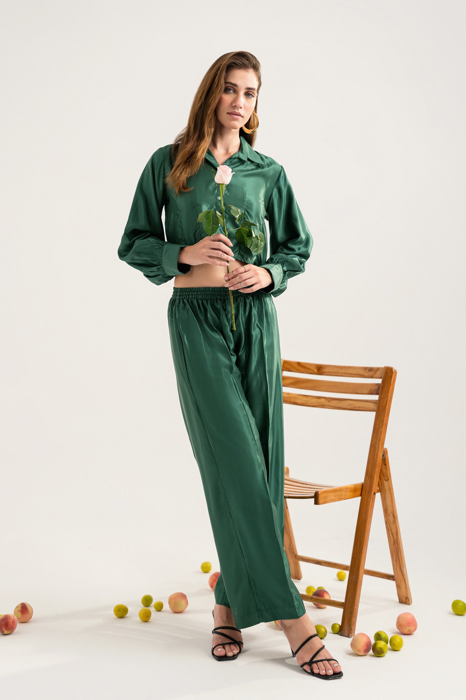 Bottle Green Wide-Leg Pants