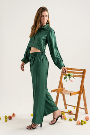 Bottle Green Wide-Leg Minor Fault Pants - Hustle N Holla