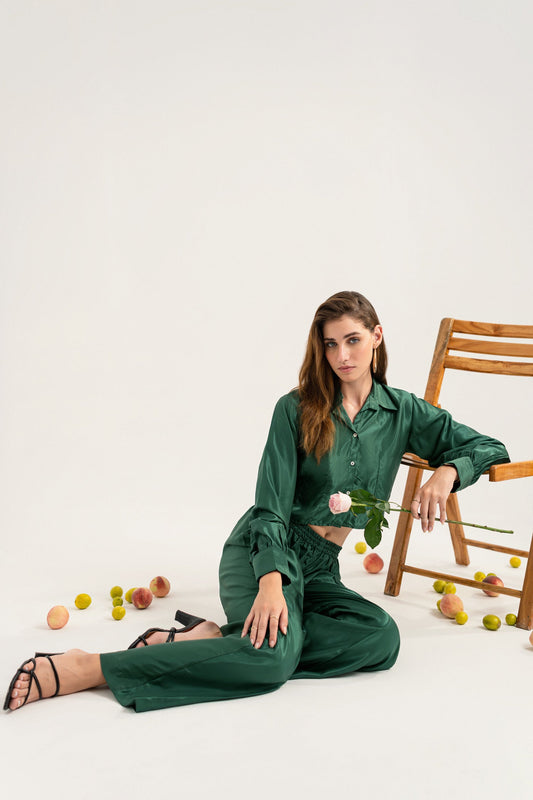 Bottle Green Wide-Leg Minor Fault Pants - Hustle N Holla