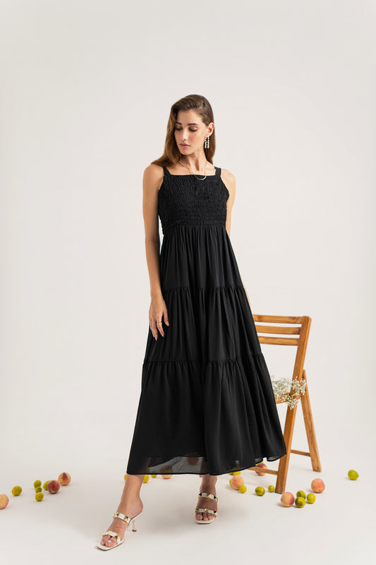 Black Tiered Sleeveless Maxi Dress - Hustle N Holla