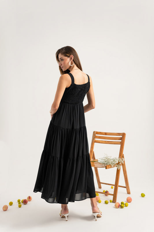 Black Tiered Sleeveless Maxi Dress - Hustle N Holla